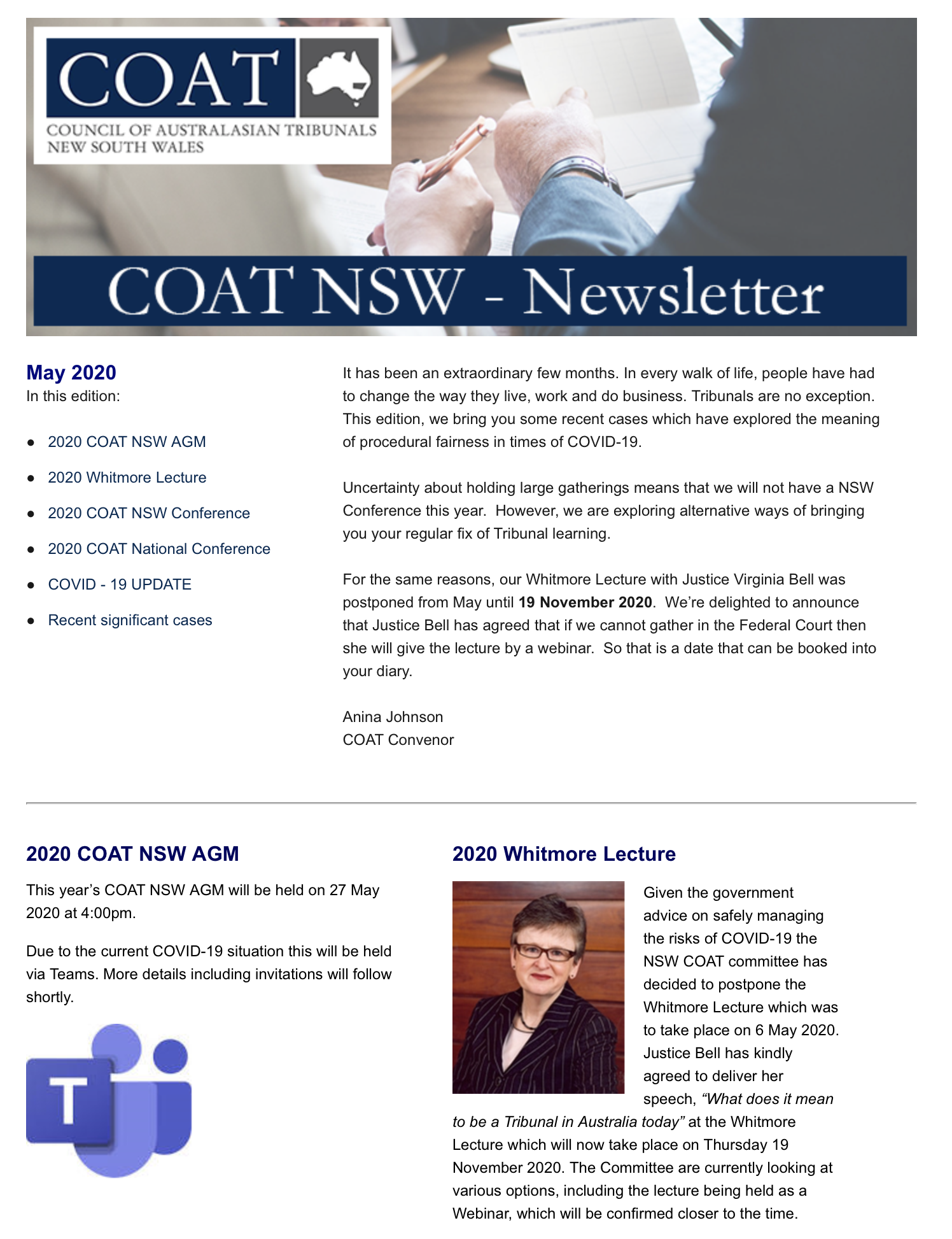 COAT NSW NEWSLETTER - MAY 2020